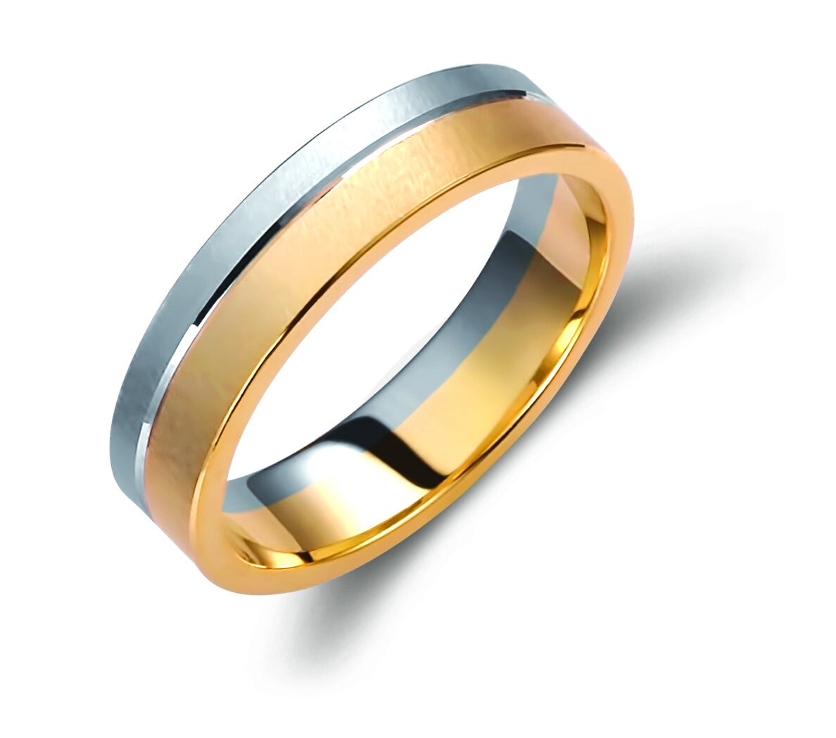 Two-tone Wedding Band, 5mm Wedding Bands Set, Matching Rings, Engrave Band Ring, Wedding Ring Set, His and Hers Rings