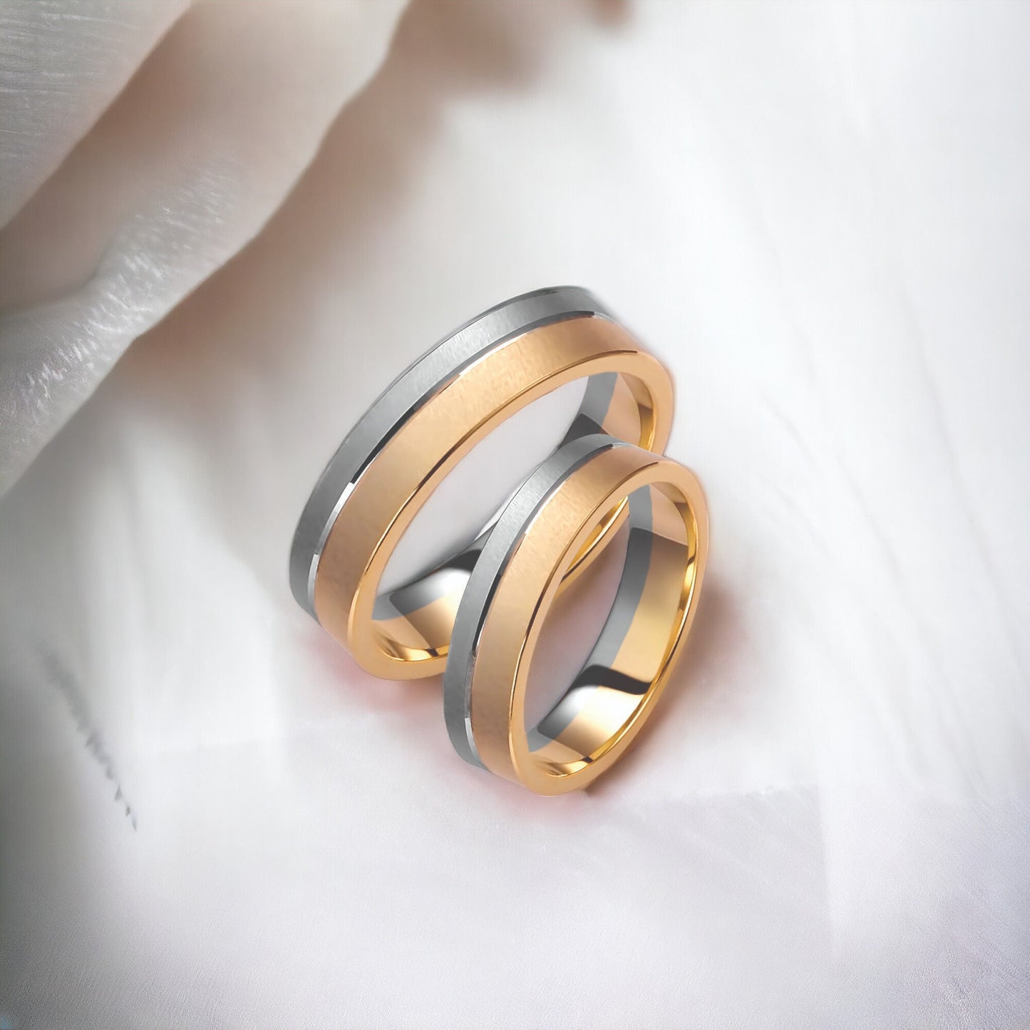 Two-tone Wedding Band, 5mm Wedding Bands Set, Matching Rings, Engrave Band Ring, Wedding Ring Set, His and Hers Rings