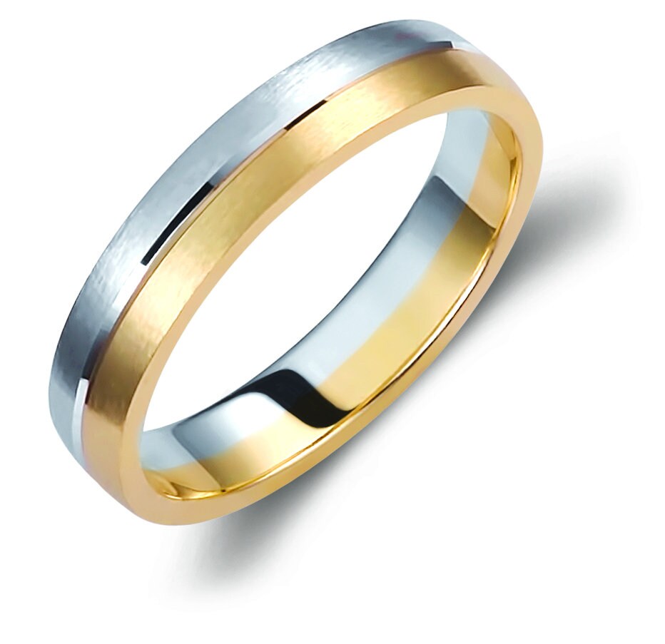 Two-tone Wedding Band, 4mm Wedding Bands Set, Matching Rings, Engrave Band Ring, Wedding Ring Set, His and Hers Rings