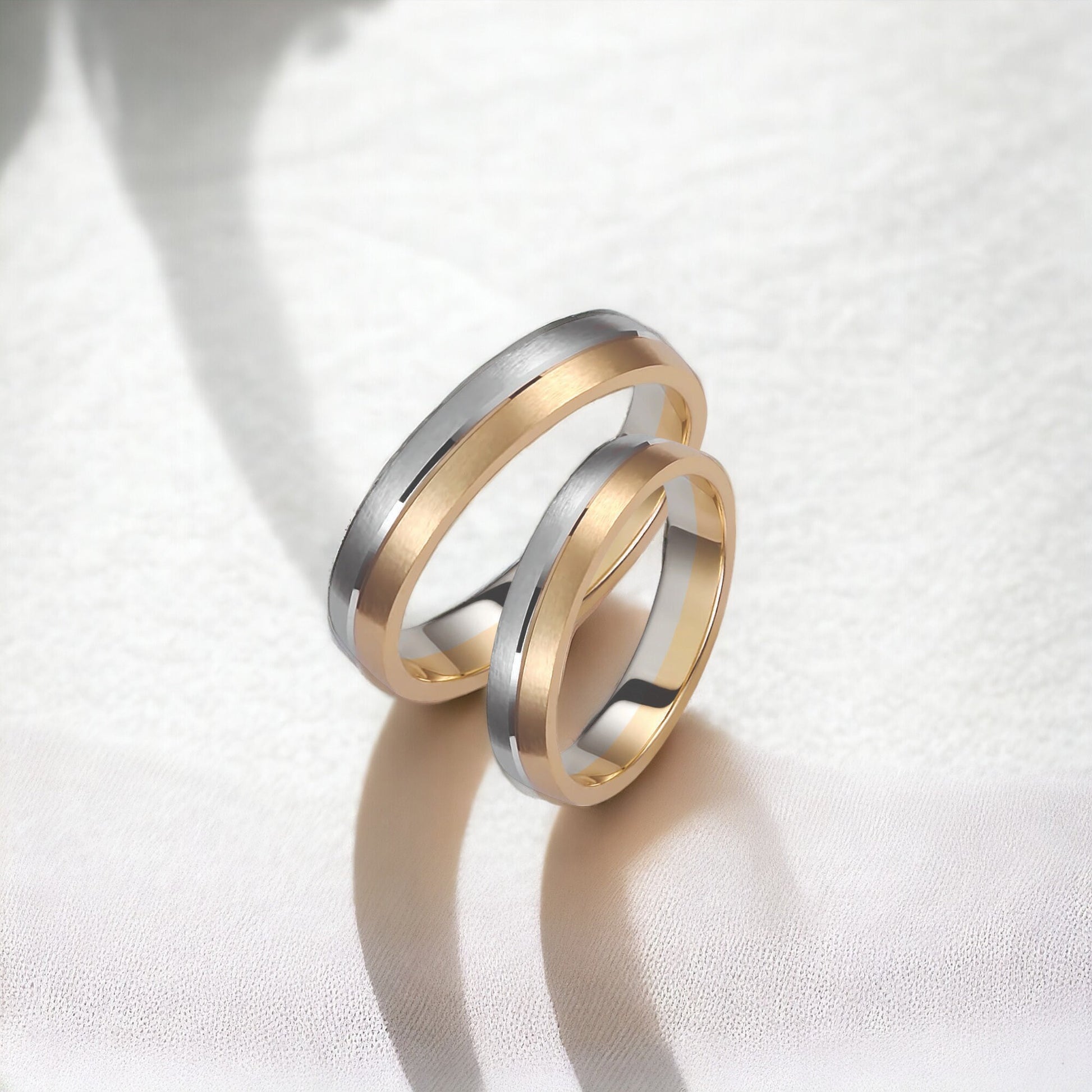 Two-tone Wedding Band, 4mm Wedding Bands Set, Matching Rings, Engrave Band Ring, Wedding Ring Set, His and Hers Rings