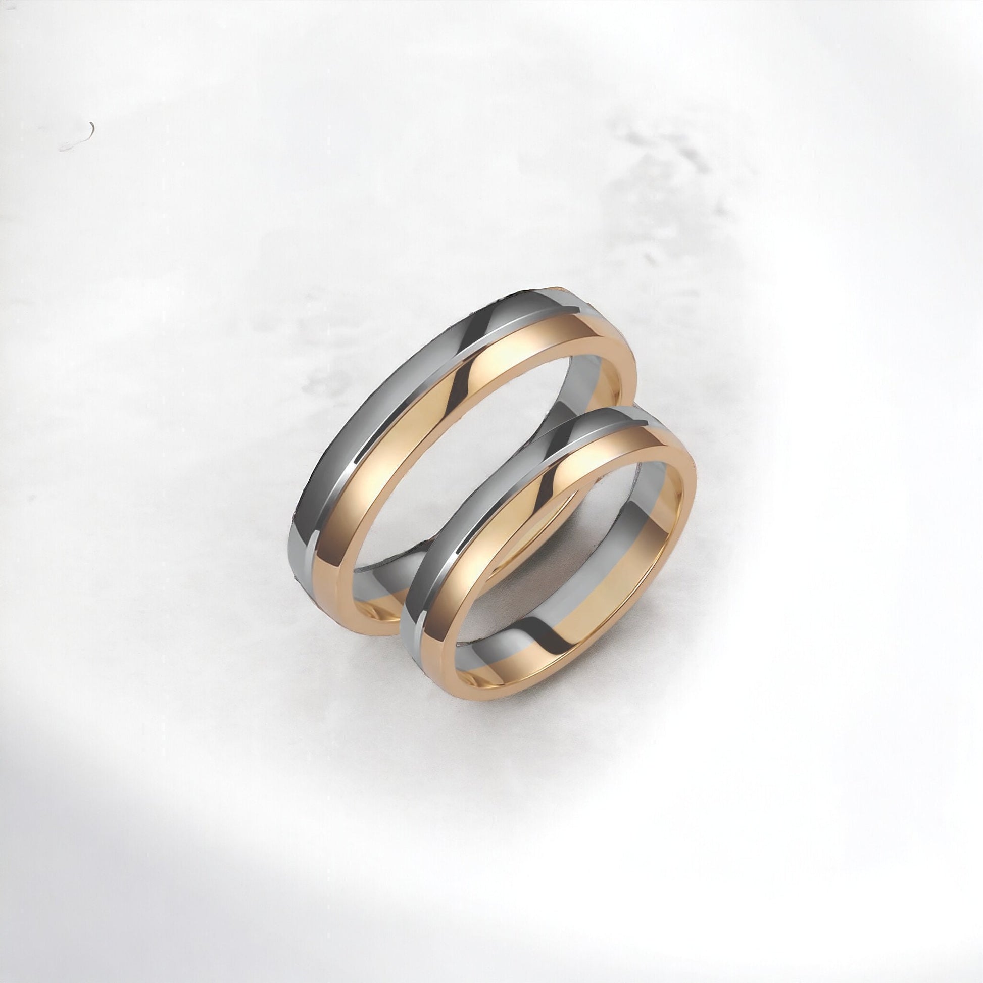 Two-tone Wedding Band, 4mm Wedding Bands Set, Matching Rings, Engrave Band Ring, Wedding Ring Set, His and Hers Rings