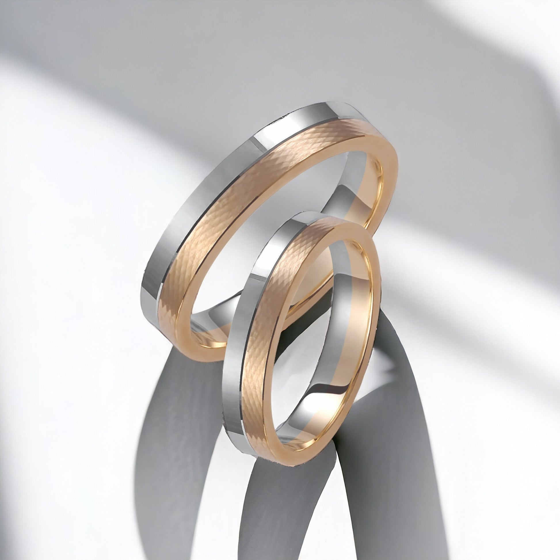 Two-tone Wedding Band, 4mm Wedding Bands Set, Matching Rings, Engrave Band Ring, Wedding Ring Set, His and Hers Rings