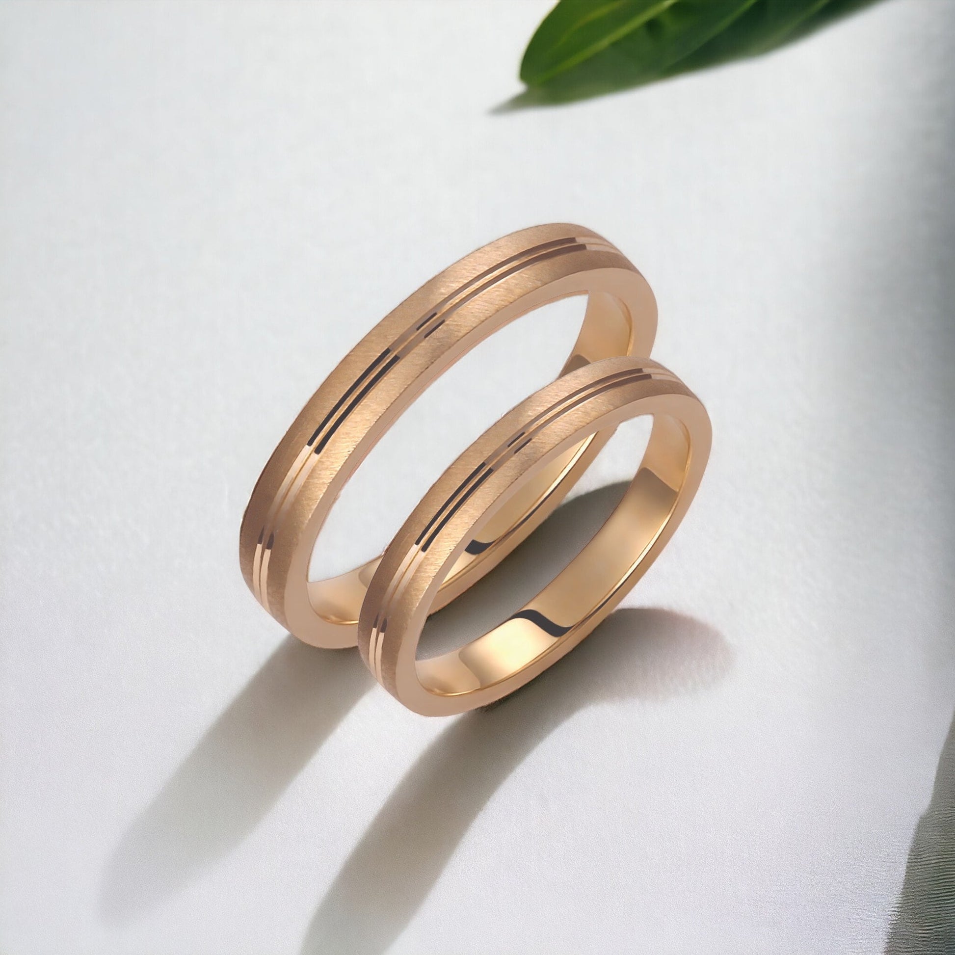 Brushed Wedding Band Set, 3mm Wedding Bands Set, Matching Rings, Engrave Band Ring, His and Hers Matching Wedding Bands