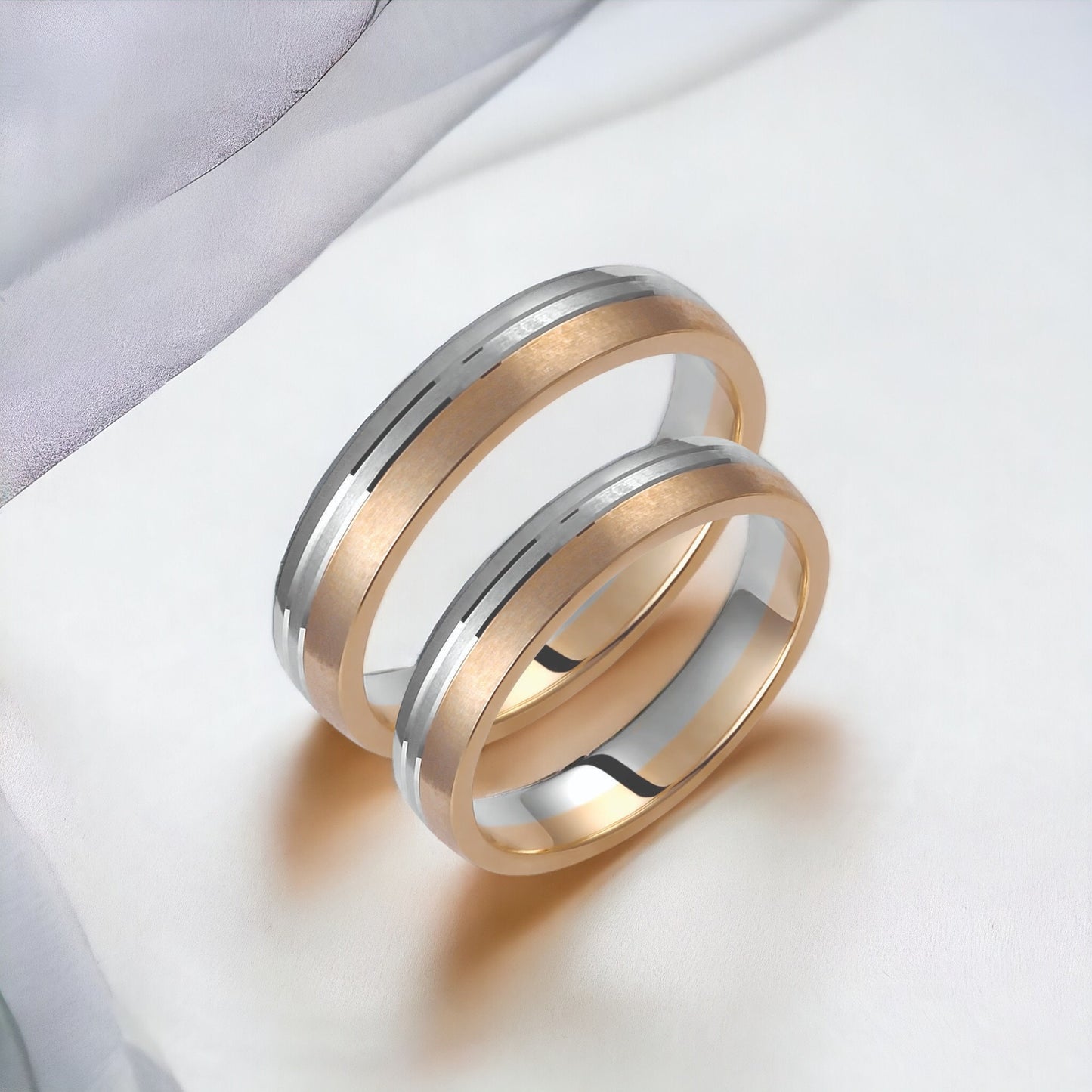 Two-tone Wedding Band, 4mm Wedding Bands Set, Matching Rings, Engrave Band Ring, Wedding Ring Set, His and Hers Rings