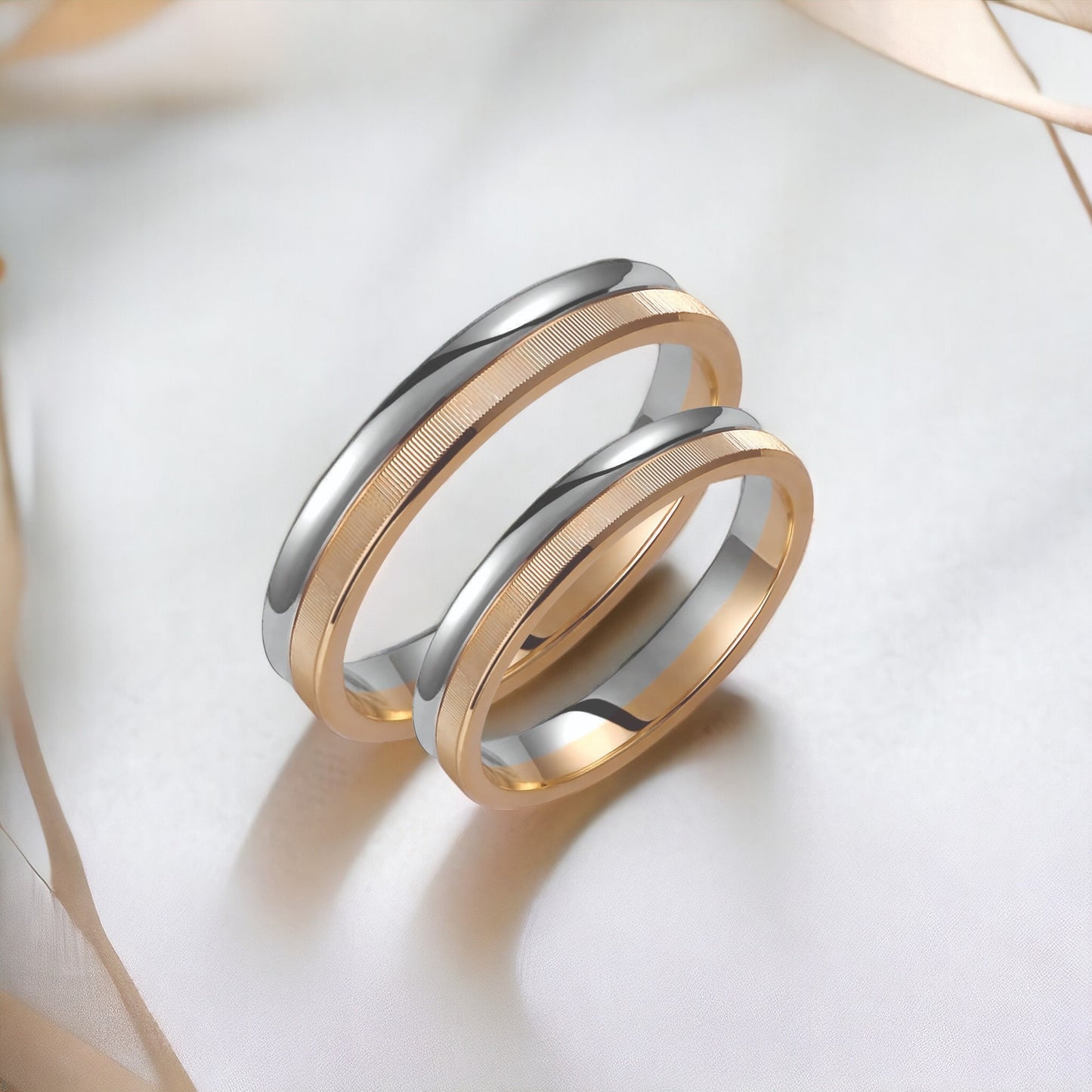 Two-tone Wedding Band, 3.5mm Wedding Bands Set, Matching Rings, Engrave Band Ring, Wedding Ring Set, His and Hers Rings