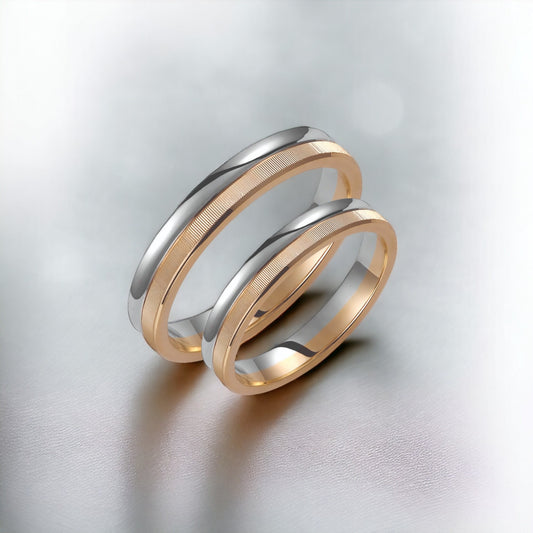 Two-tone Wedding Band, 3.5mm Wedding Bands Set, Matching Rings, Engrave Band Ring, Wedding Ring Set, His and Hers Rings