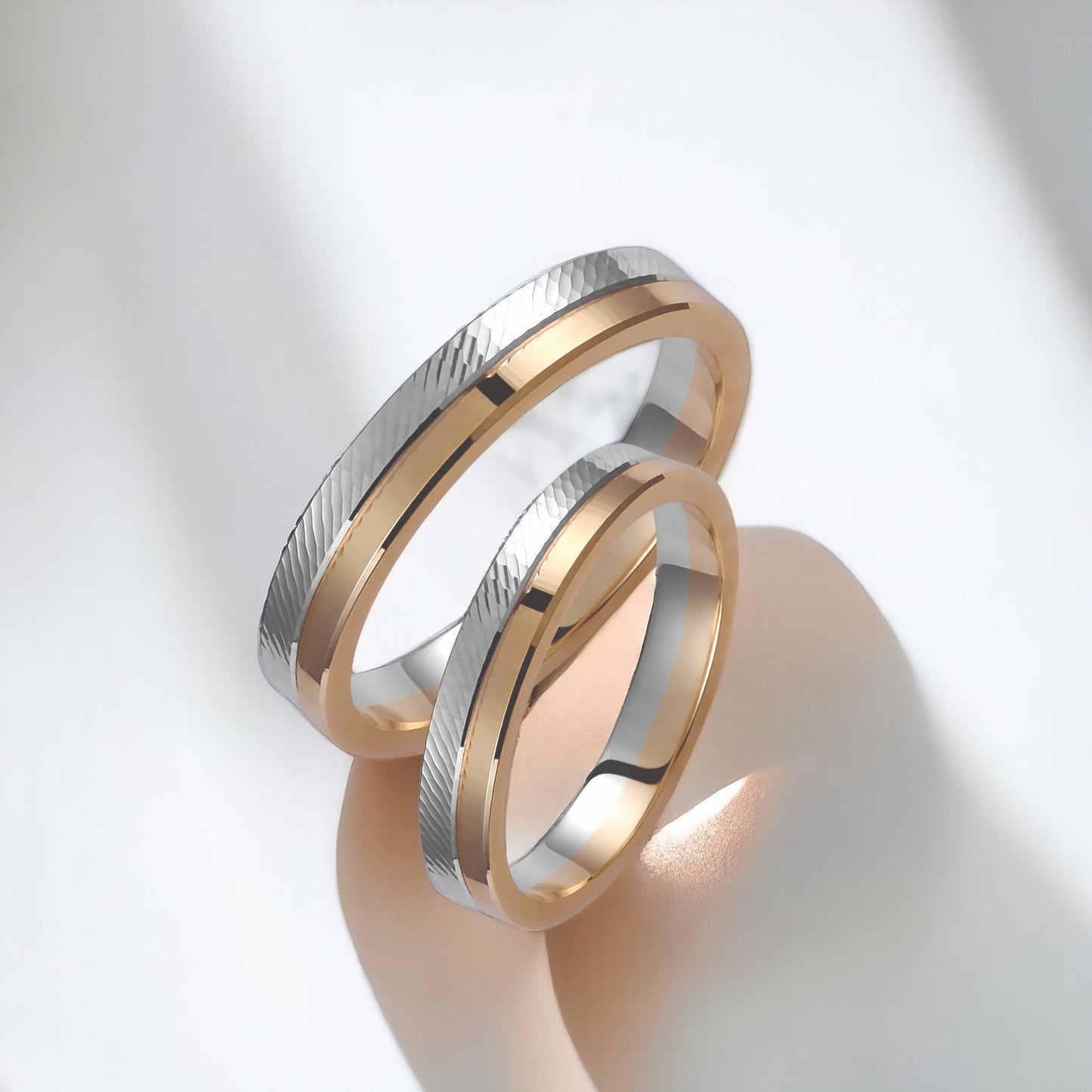 Two-tone Wedding Band, 3.5mm Wedding Bands Set, Matching Rings, Engrave Band Ring, Wedding Ring Set, His and Hers Rings