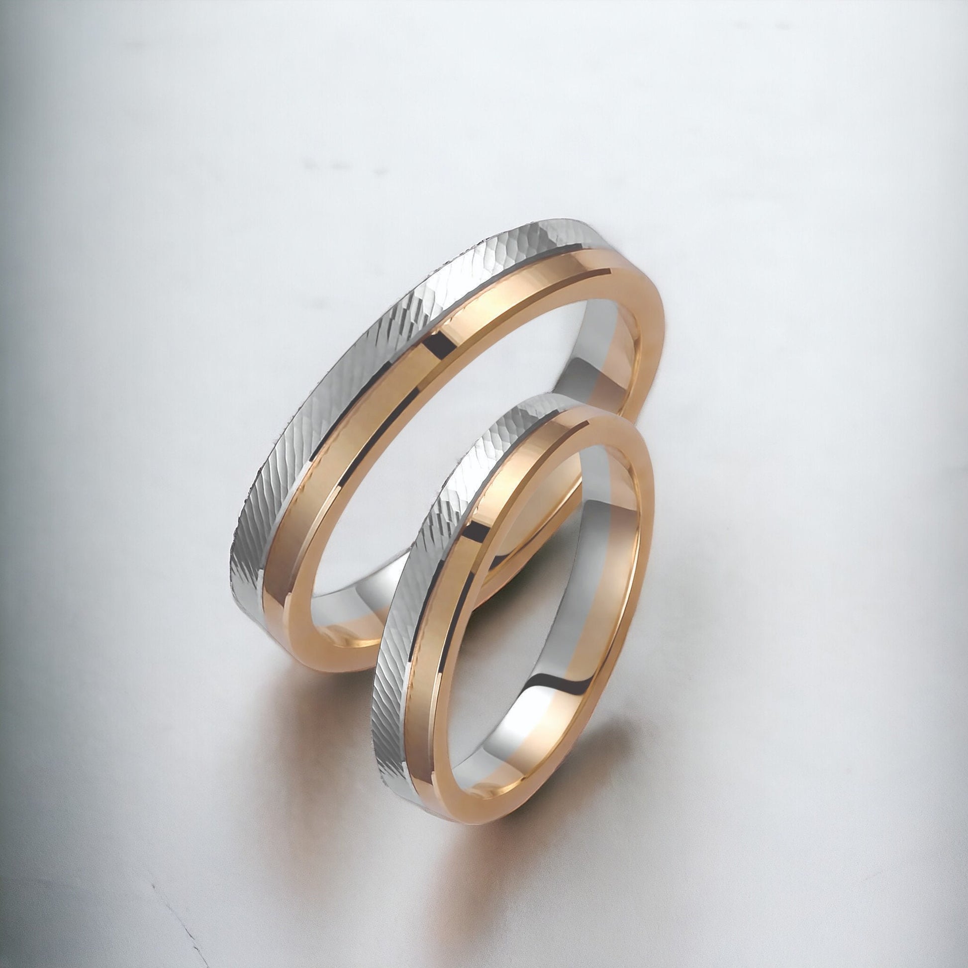 Two-tone Wedding Band, 3.5mm Wedding Bands Set, Matching Rings, Engrave Band Ring, Wedding Ring Set, His and Hers Rings