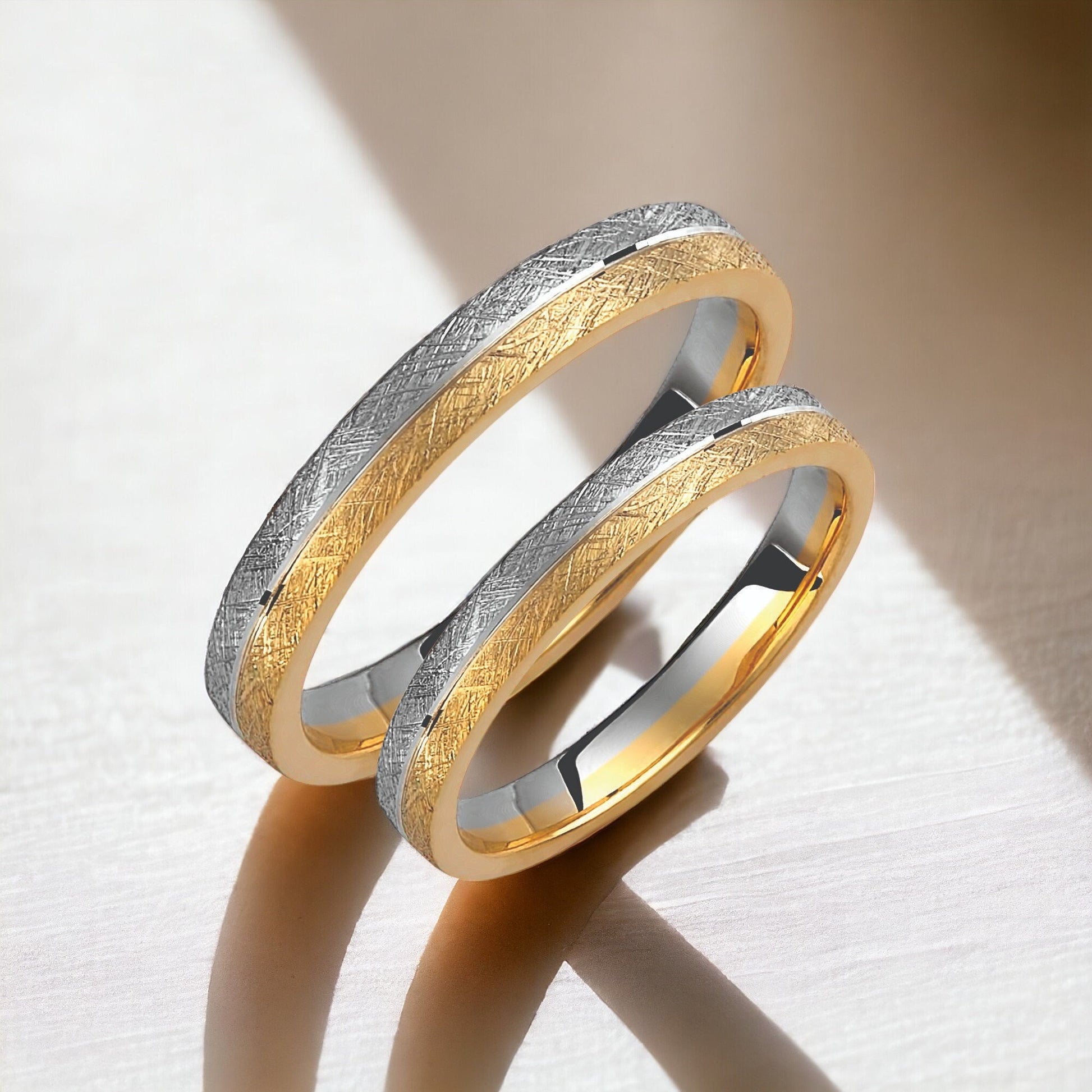 Two-tone Wedding Band, 3mm Wedding Bands Set, Matching Rings, Engrave Band Ring, Wedding Ring Set, His and Hers Rings