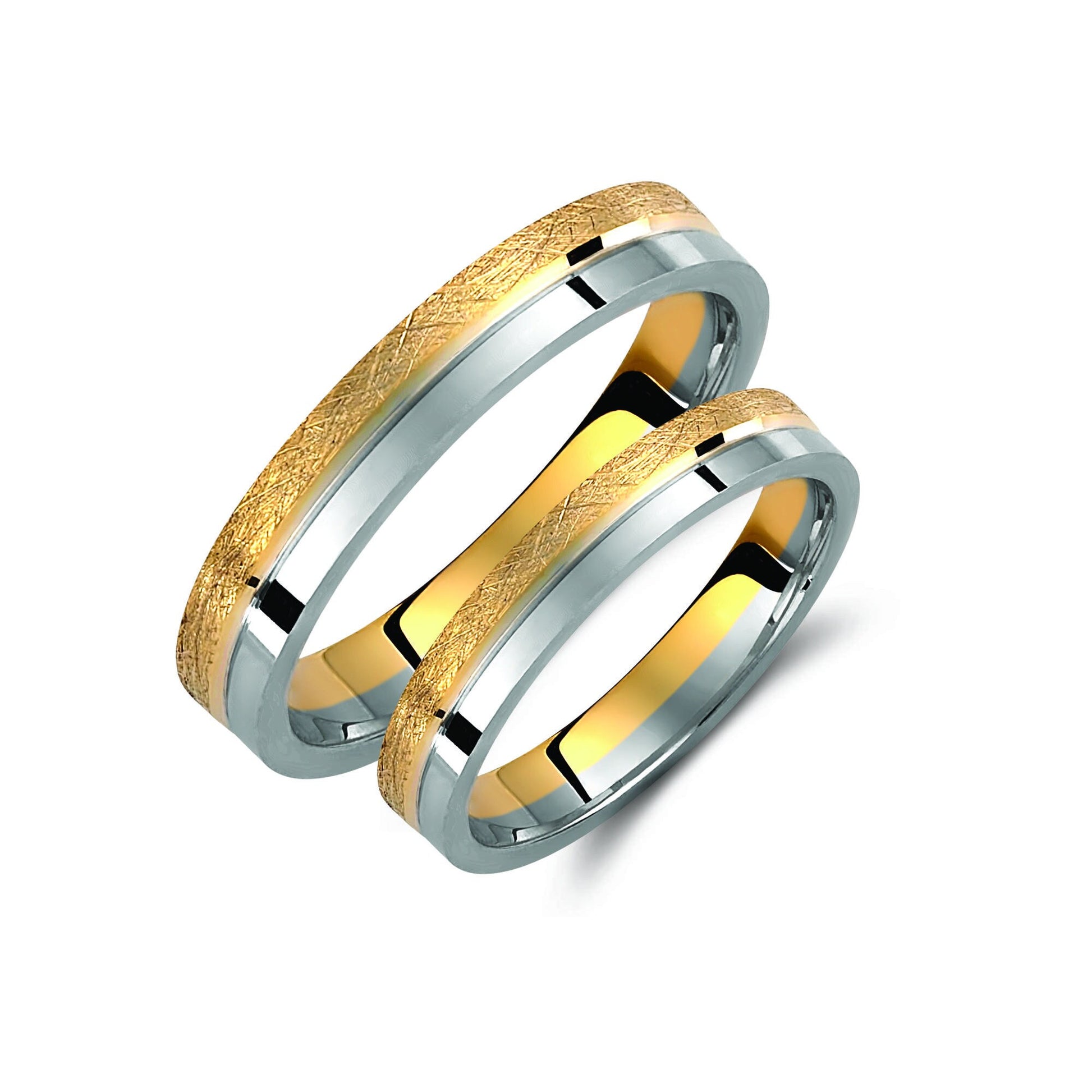 Two-tone Wedding Band, 3.5mm Wedding Bands Set, Matching Rings, Engrave Band Ring, Wedding Ring Set, His and Hers Rings