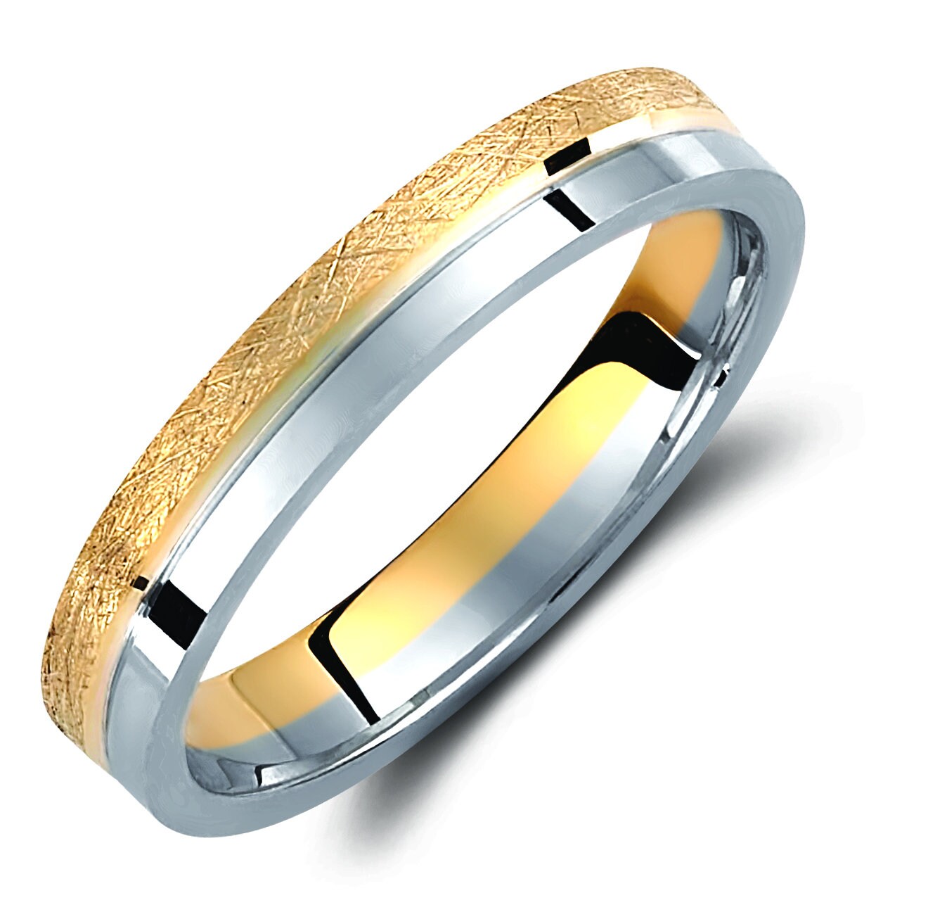 Two-tone Wedding Band, 3.5mm Wedding Bands Set, Matching Rings, Engrave Band Ring, Wedding Ring Set, His and Hers Rings