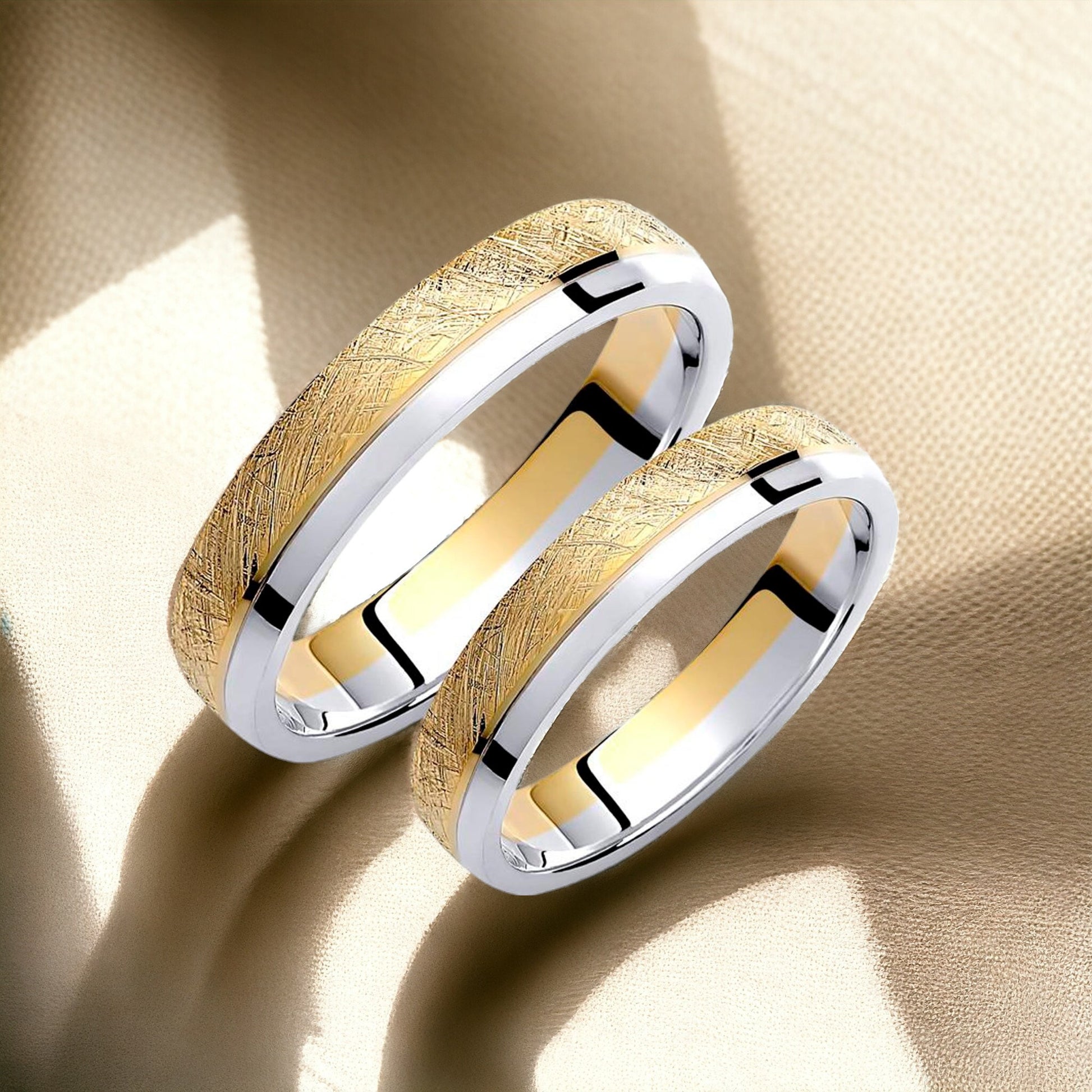 Two-tone Wedding Band, 4mm Wedding Bands Set, Matching Rings, Engrave Band Ring, Wedding Ring Set, His and Hers Rings