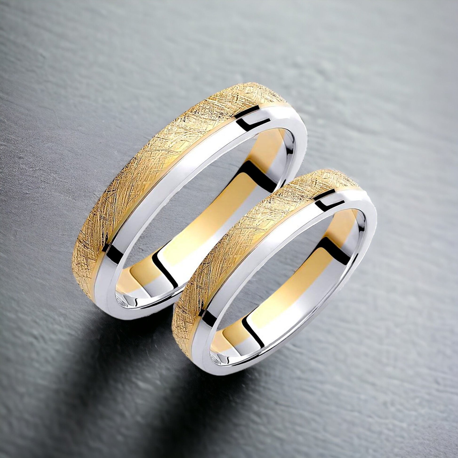 Two-tone Wedding Band, 4mm Wedding Bands Set, Matching Rings, Engrave Band Ring, Wedding Ring Set, His and Hers Rings