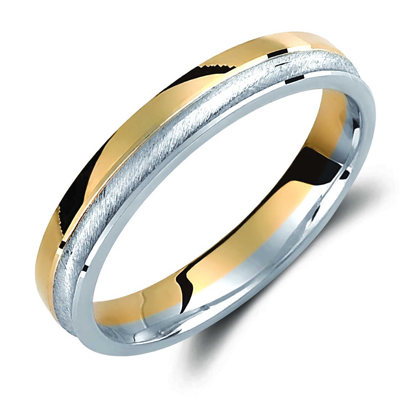 Two-tone Wedding Band, 3.5mm Wedding Bands Set, Matching Rings, Engrave Band Ring, Wedding Ring Set, His and Hers Rings