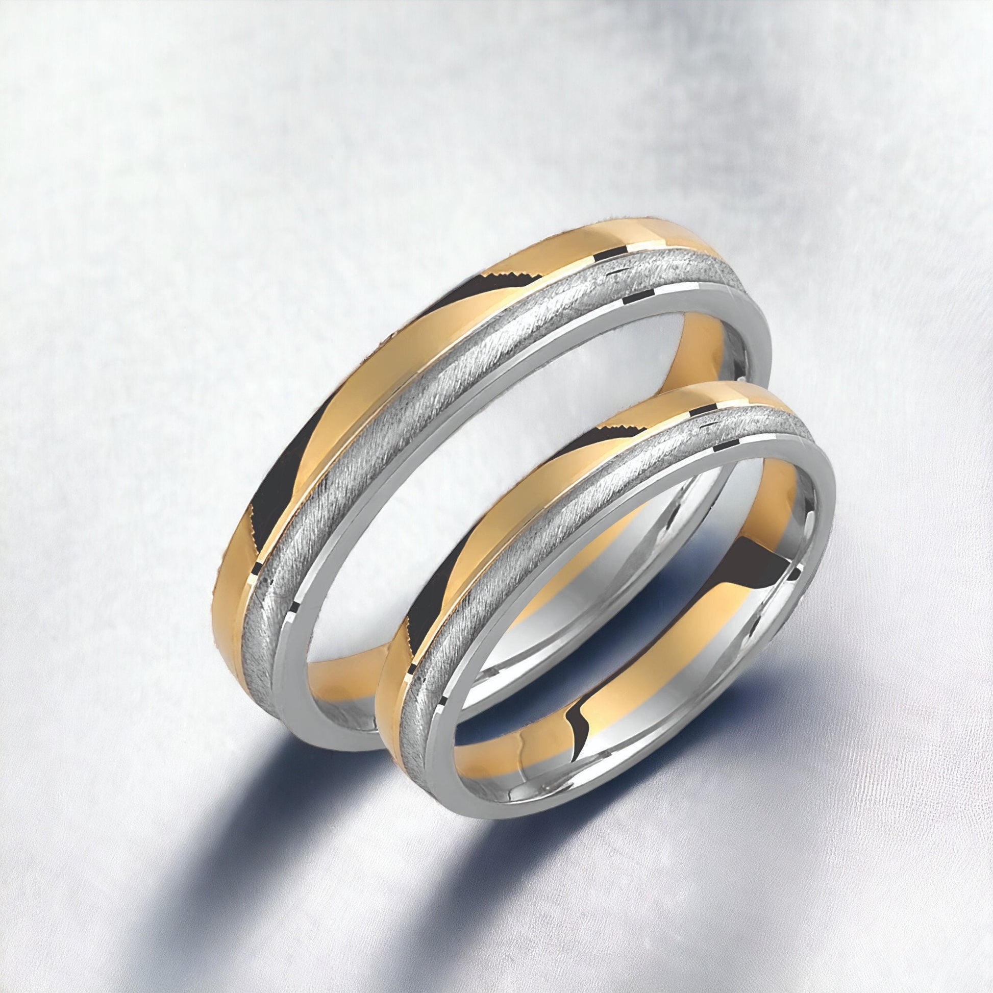 Two-tone Wedding Band, 3.5mm Wedding Bands Set, Matching Rings, Engrave Band Ring, Wedding Ring Set, His and Hers Rings