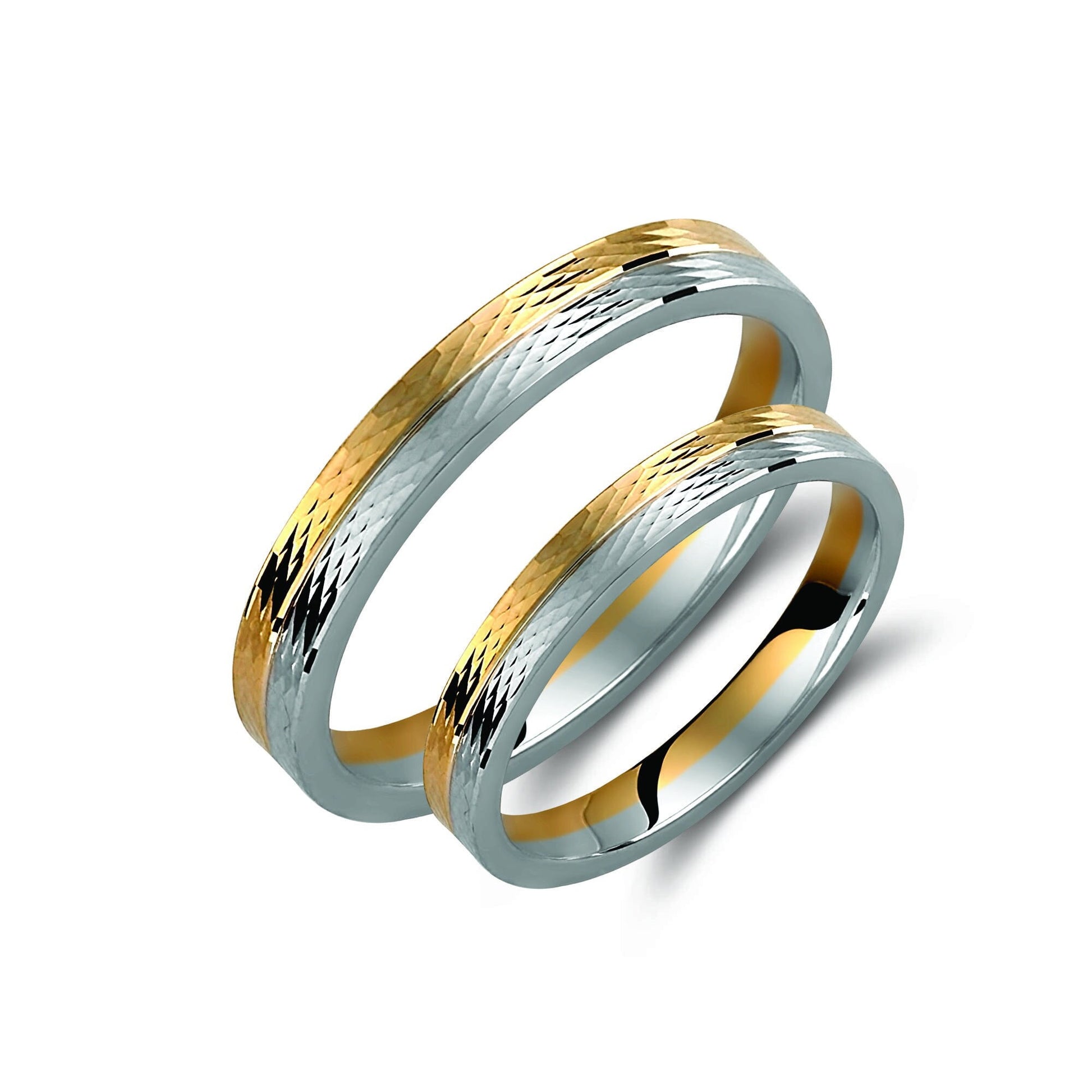 Two-tone Wedding Band, 3mm Wedding Bands Set, Hammered Matching Rings, Engrave Band Ring, Wedding Ring Set, His and Hers Rings