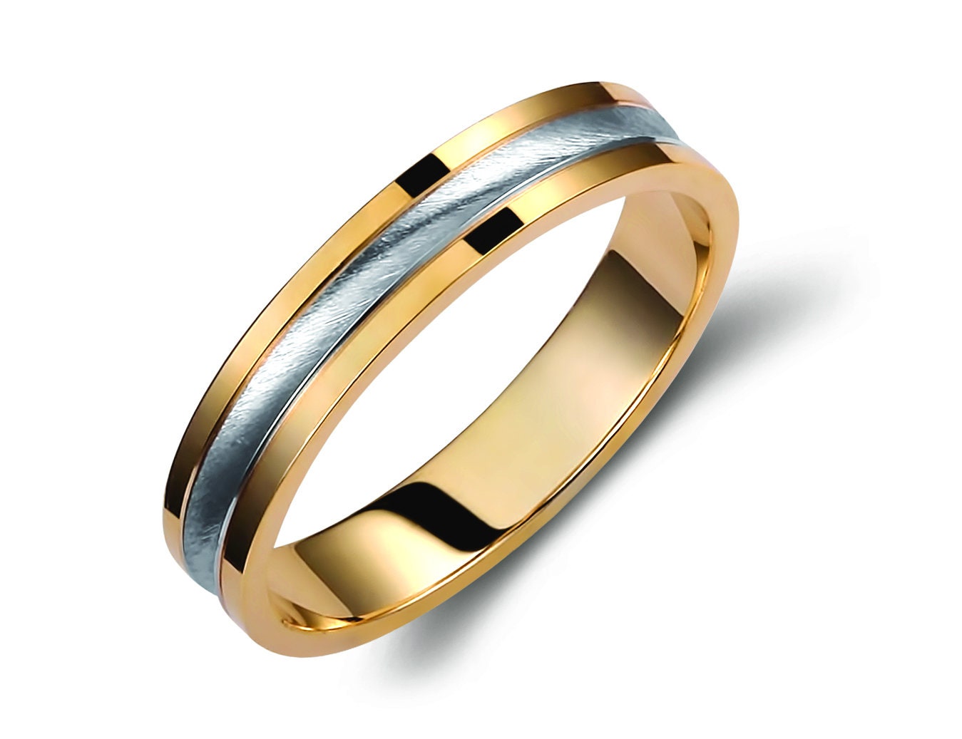 Two-tone Wedding Band, 4,5mm Wedding Bands Set, Matching Rings, Engrave Band Ring, Wedding Ring Set, His and Hers Rings