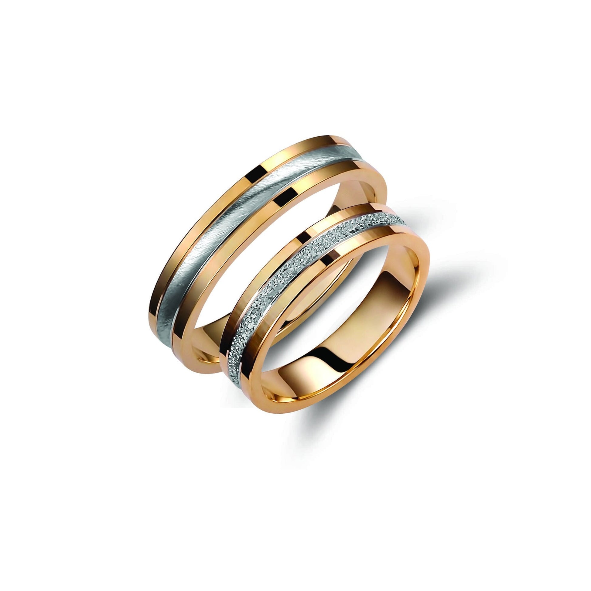 Two-tone Wedding Band, 4,5mm Wedding Bands Set, Matching Rings, Engrave Band Ring, Wedding Ring Set, His and Hers Rings